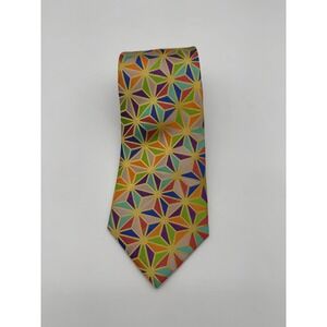 Lawrence Ivey Mens Geometric Pattern Silk Neck Tie Hand Sewn